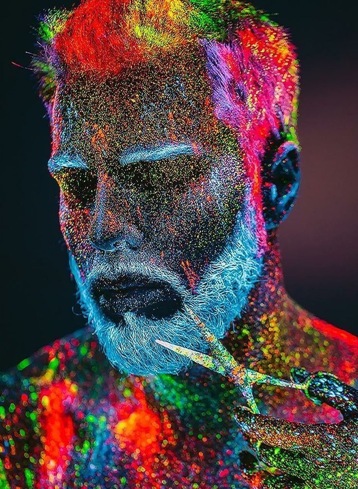 پوستر دیواری باربرشاپ نئونی صورت رنگارنگ وال‌یو www.wallu.ir وایرال‌ترین و خفن‌ترین طرح آرایشگاه مردانه ۱۴۰۴ وال‌یو زیر 