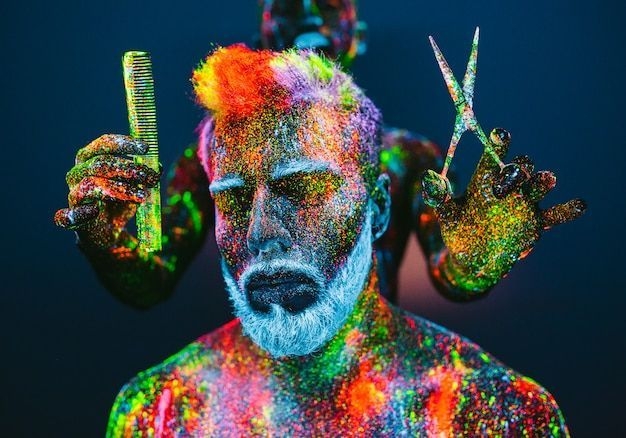  پوستر دیواری باربرشاپ نئونی رنگارنگ وال‌یو www.wallu.ir خفن‌ترین و وایرال‌ترین طرح آرایشگاه مردانه مدرن ۱۴۰۴ وال‌یو 