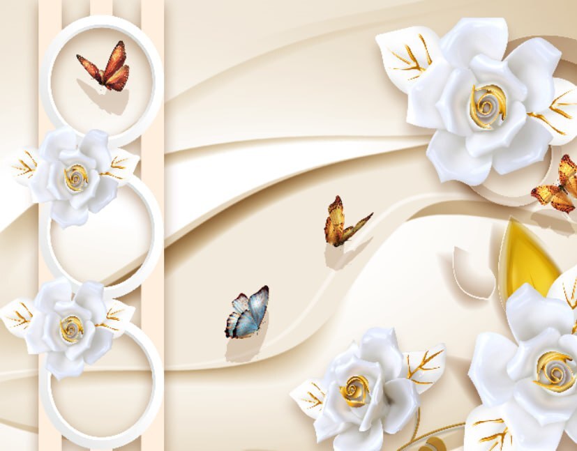 پوستردیواری سه بعدی طرح گل و پروانه