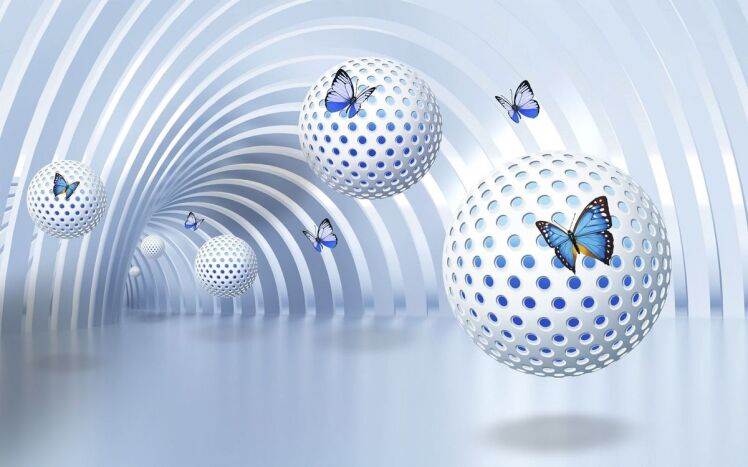 دیوار رو ول کن، اینجا داریم تونل فضایی می‌سازیم! پوستر دیواری سه بعدی تونل گوی پروانه آبی کد Lux-3444 وال یو وقتی پ