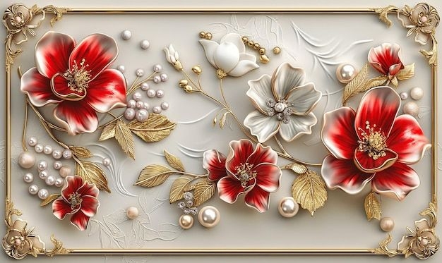  «وقتی دیوار پذیراییت جواهر می‌شه پوستر دیواری سه بعدی گل قرمز و طلایی با قاب سلطنتی وال‌یو www.wallu.ir لوکس‌ترین و پرفر 